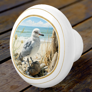 Bouton De Porte En Céramique Elégant littoral de plage de Seagull