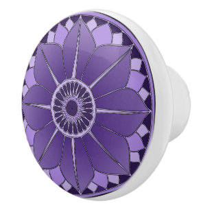 Bouton De Porte En Céramique Élégant Mandala de Lotus Floral Violet