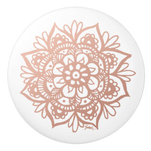 Bouton De Porte En Céramique Elégant Mandala Rose Gold
