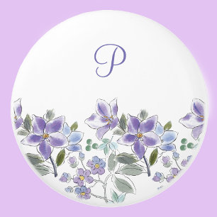 Bouton De Porte En Céramique Élégant Monogram Lilac Floral