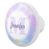 Bouton De Porte En Céramique Élégant Monogramme d'aquarelle bleu violet (Droite)