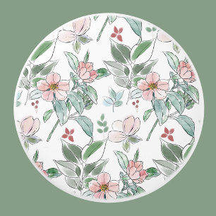 Bouton De Porte En Céramique Élégant motif de couleur verte et rose