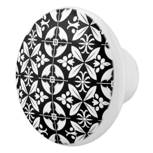 Bouton De Porte En Céramique Élégant motif noir