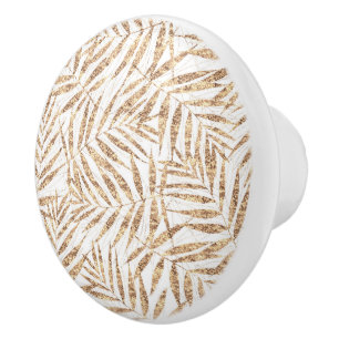 Bouton De Porte En Céramique Elégant palmier tropical doré design feuille
