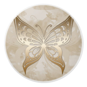 Bouton De Porte En Céramique Elégant Papillon d'or 