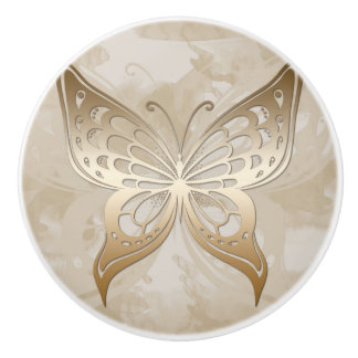 Bouton De Porte En Céramique Elégant Papillon d'or