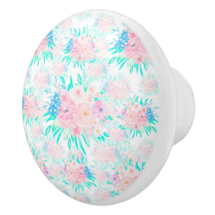 Bouton De Porte En Céramique Élégant peinture florale rose pâle