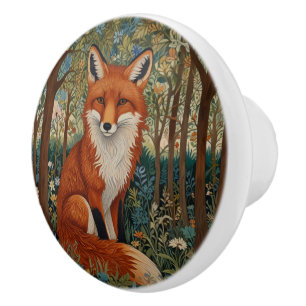 Bouton De Porte En Céramique Elégant retro boho rouge renard animal de forêt