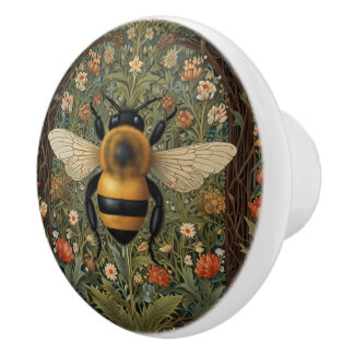 Bouton De Porte En Céramique Elégant rétro bumblebee boho botanique floral art