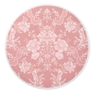 Bouton De Porte En Céramique Élégant Romantique Chic Floral Damask-Pastel rose