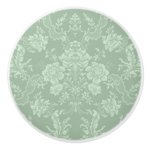 Bouton De Porte En Céramique Élégant Romantique Chic Floral Damask-Sage Vert