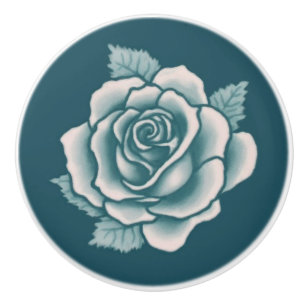 Bouton De Porte En Céramique Élégant Romantique Chic Rose Florale Damask Turquo