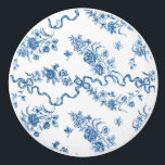 Bouton De Porte En Céramique Élégant Roses et rubans bleus gravés Vintages<br><div class="desc">Elégant et romantique bleu gravé roses vintages,  fleurs,  vignes,  feuilles et papillons avec des rubans et arcs entrelacés sur un arrière - plan blanc.</div>