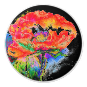 Bouton De Porte En Céramique Elégant rouge pavot classique rouge floral aquarel