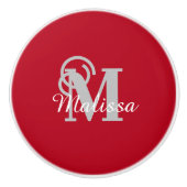 Bouton De Porte En Céramique Élégant rouge personnalisé initial et nom (Devant)