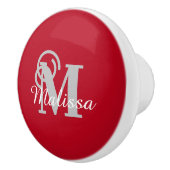 Bouton De Porte En Céramique Élégant rouge personnalisé initial et nom (Droite)