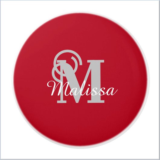 Bouton De Porte En Céramique Élégant rouge personnalisé initial et nom