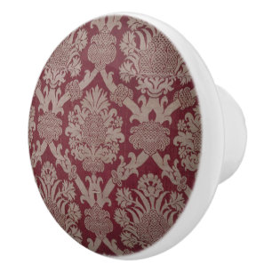 Bouton De Porte En Céramique Élégant Tissu Vintage rouge foncé