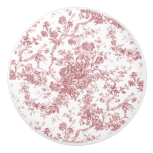 Bouton De Porte En Céramique Élégant Toile Florale Vintage Gravée rose