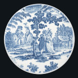 Bouton De Porte En Céramique Elégant Toile Vintage Bleu et Blanc<br><div class="desc">Vintage historique 18ème siècle français bleu et blanc toile de jouy design avec dames et messieurs en élégance robe d'époque parmi les arbres,  un lac et ruines de pierre classique.</div>