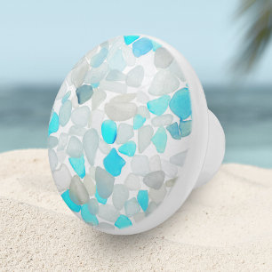 Bouton De Porte En Céramique Elégant Turquoise Bleu Bleu Verre de mer Résumé De