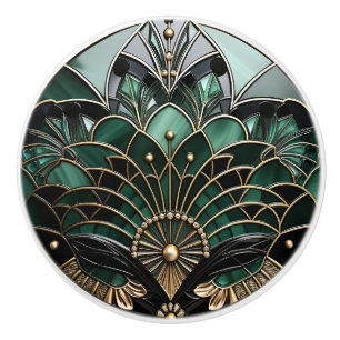 Bouton De Porte En Céramique Elégant Turquoise Gold & Black Art Déco
