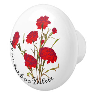 Bouton De Porte En Céramique Elégant Vintage Floral Carnation rouge sur mesure