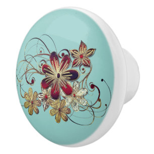 Bouton De Porte En Céramique Elégant Vintage Floral Swirl Gemstone Design
