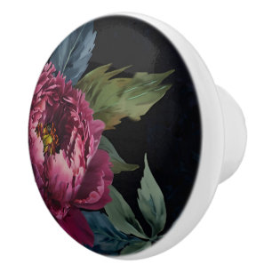 Bouton De Porte En Céramique Elégante aquarelle florale rose foncé