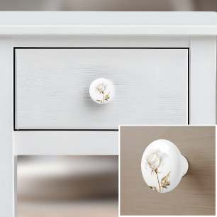 Bouton De Porte En Céramique Élégante ferme de campagne de roses blanches