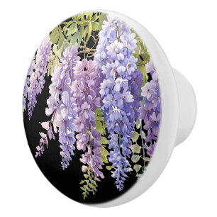 Bouton De Porte En Céramique Elégante glycine d'aquarelle violette florale