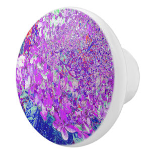 Bouton De Porte En Céramique Élégante Hydrangée violette et bleu limelight