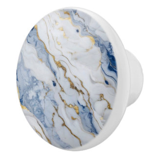 Bouton De Porte En Céramique Elégante motif en granit bleu blanc