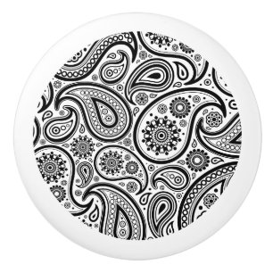 Bouton De Porte En Céramique Elégante Paisley Florale Noire Et Blanc 3