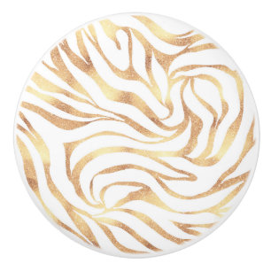 Bouton De Porte En Céramique Elégante Parties scintillant d'or Zebra White Pos
