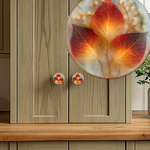 Bouton De Porte En Céramique Élégantes feuilles orange jaune clair d'automne