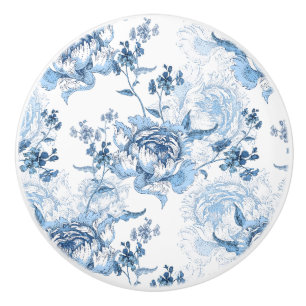 Bouton De Porte En Céramique Élégantes pivoines gravées en bleu et blanc