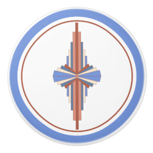 Bouton De Porte En Céramique Éléments Art déco en or rose & bleu