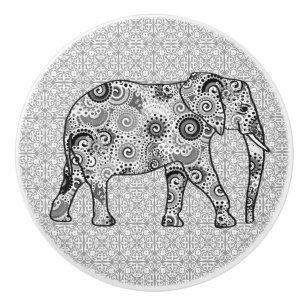Bouton De Porte En Céramique Éléphale tourbillon fractal, gris, noir et blanc