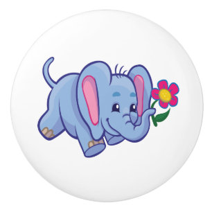 Bouton De Porte En Céramique Eléphant À Fleur