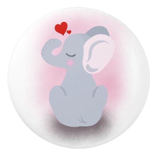 Bouton De Porte En Céramique Elephant bébé avec coeur (Devant)