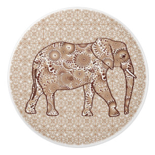Bouton De Porte En Céramique Eléphant, Brown et taupe à torsion fractale