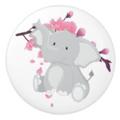 Bouton De Porte En Céramique Eléphant gris mignon rose Fleurs de cerises japona (Devant)