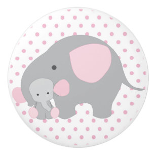 Bouton De Porte En Céramique Éléphant rose de beau bébé
