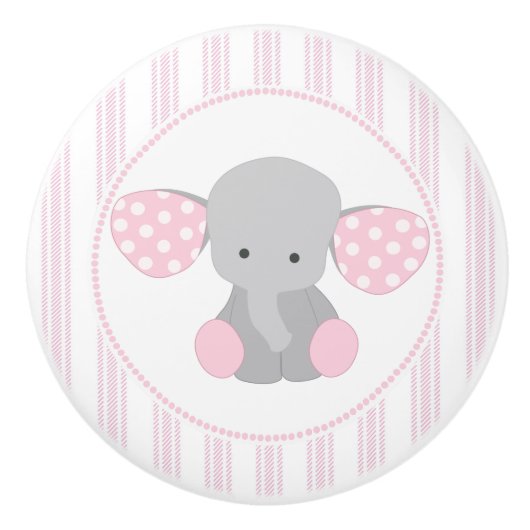 Bouton De Porte En Céramique Éléphant rose de beau bébé (Devant)