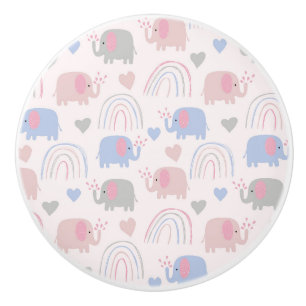 Bouton De Porte En Céramique Eléphants bleu rose Rainbows Baby Nursery