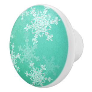 Bouton De Porte En Céramique Emerald White Snowflakes Minimaliste Noël