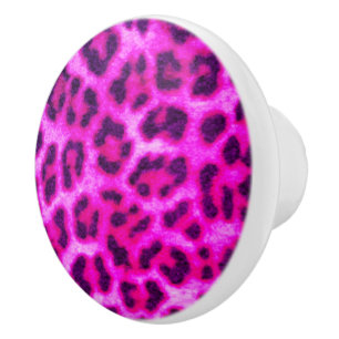 Bouton De Porte En Céramique Empreinte de léopard rose vif