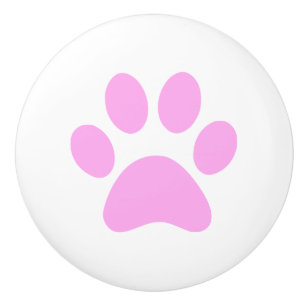 Bouton De Porte En Céramique Empreinte de patte rose - chat de chiot ou tout