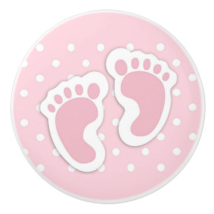 Bouton De Porte En Céramique Empreintes Bébé Rose Cute
